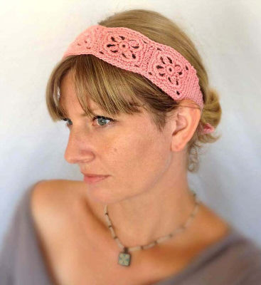 Handmade Crochet Headband in Salmon Pink Bamboo Blend Yarn